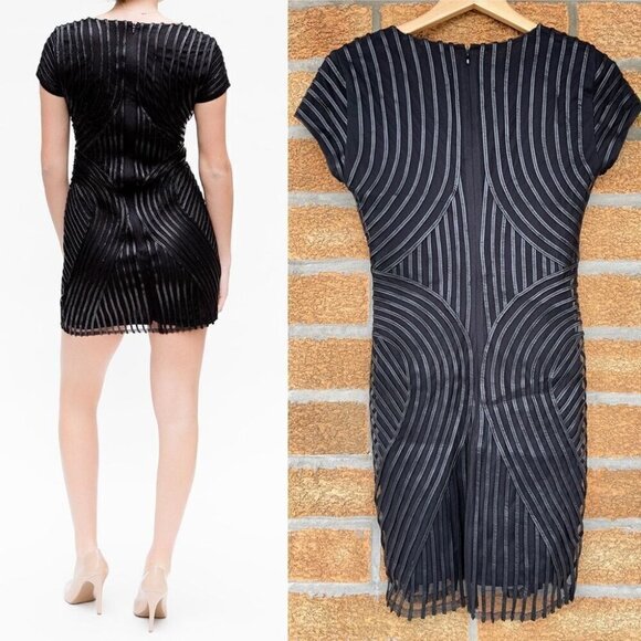 PARKER   LEATHER STRIPE DRESS SMALL - Picture 2 of 10